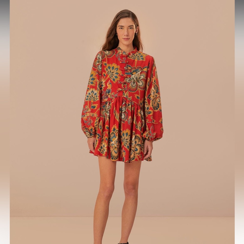 Farm Rio Red Maxi Floral Long Sleeve